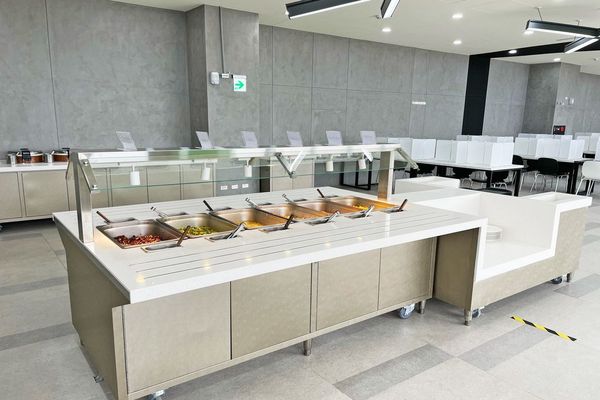 Medium shot of the dining table of the staff cafeteria of Taiwan Grace Chiayi Factory